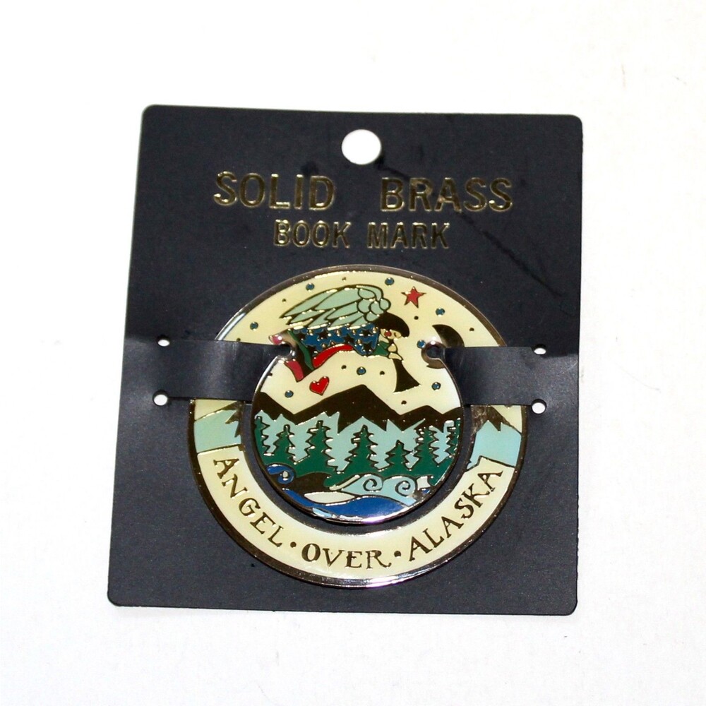 Angel Over Alaska brass bookmark metal enamel round landscape gift book